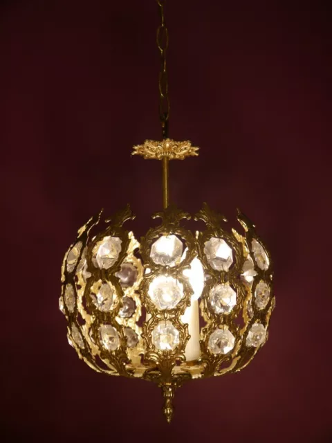 French Brass Art Deco Chandelier Vintage Ceiling Lamp Fixtures Old  3 Light Ø 9