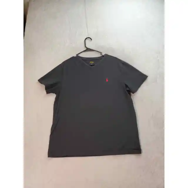 Polo Ralph Lauren T Shirt Top Womens Large Black Cotton Short Sleeve V Neck Logo