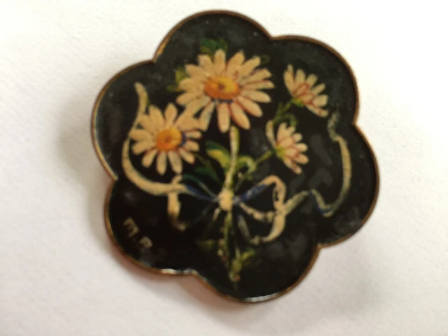 ANCIENNE RAVISSANTE BROCHE FLEURIE peinte main en émail sur cuivre ANCIENNE RAVISSANTE BROCHE FLEURIE peinte main en émail sur cuivre