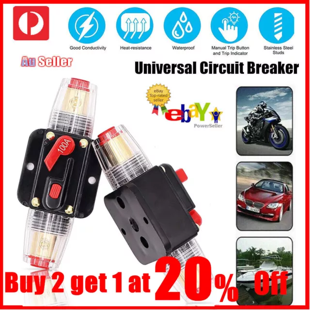 Circuit Breaker 12V 24V Dual Battery IP67 Waterproof Fuse Manual Reset 20 - 100A