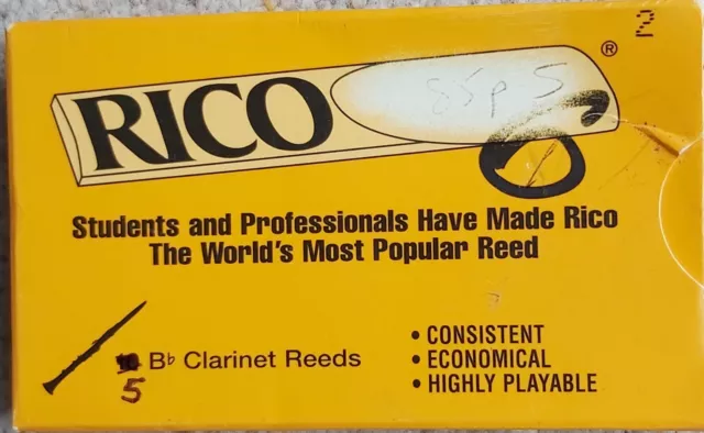 Box of Five Rico Strength 2 Bb Clarinet Reeds for Students and Professionals