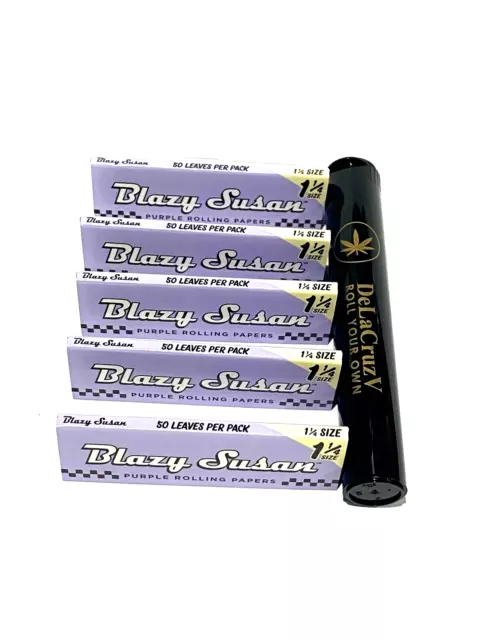 Blazy Susan Purple Rolling Paper 11/4 Slow Burning Ultra Thin 5 Packs and tube.
