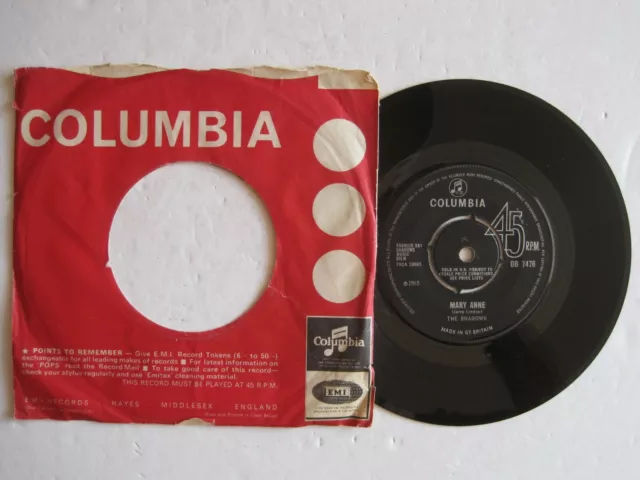 THE SHADOWS- MARY ANNE / CHU-CHI - 7" 45 rpm vinyl record