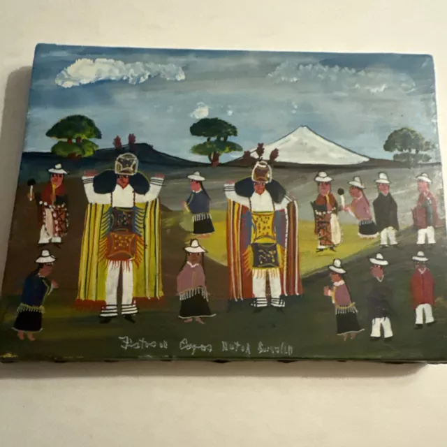 HAND PAINTED ECUADOR Cotopaxi Folk Art On Stretched Hide $18.24 - PicClick