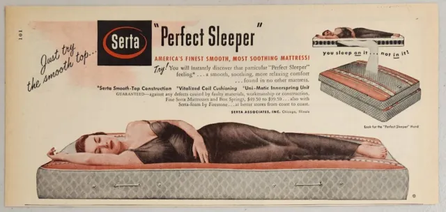 1951 Print Ad Serta "Perfect Sleeper" Mattresses Pretty Lady Sleeping Chicago,IL