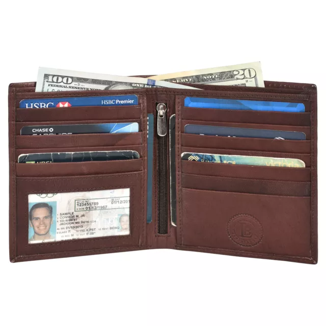 Men's Genuine Leather Bifold Wallet Slim Hipster Cowhide Credit Card and ID RFID