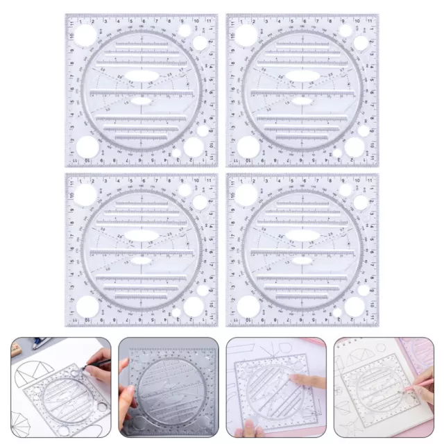 4 Pcs Drawing Ruler Plastic Student Clear Circle Stencil Measuring Scale