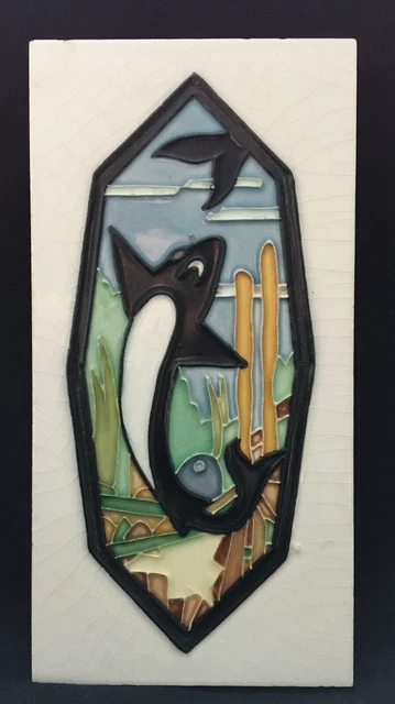 ° Great & most Rarest Art Nouveau Deco Relief Tile french DESVRES Shark in OCEAN