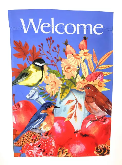 Welcome Birds and Autumn Flowers Garden Flag, Double Sided, 12" x 18"