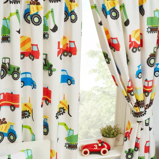 Trucks & Transport Lined Curtains 54" Drop Kids Boys Bedroom Vehicles