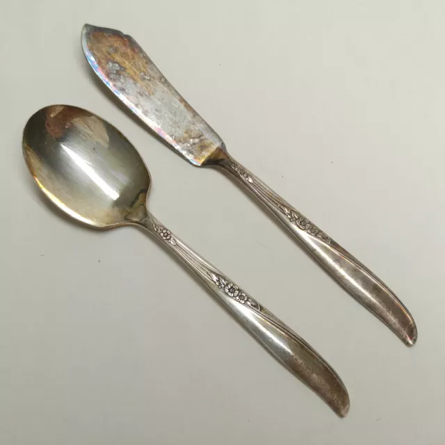 Oneida Community Tudor Plate Winsome II, Butter Knife & Sugar Spoon, Silverplate