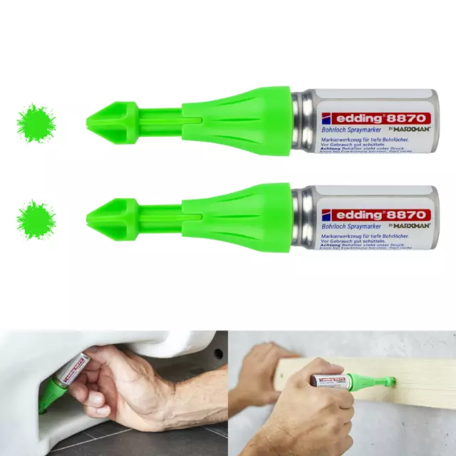 2x Edding 8870 Bohrlochmarker Spray Tieflochmarker Carpenter pen, bis 50mm, grün