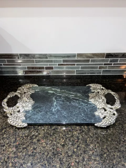GODINGER Silver Art Co Green Marble Charcuterie Cheese Board Serving Tray NICE