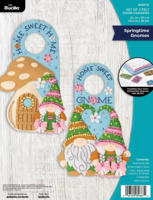 Bucilla Felt Door Hanger Applique Kit Set Of 2-Springtime Gnomes 89667E