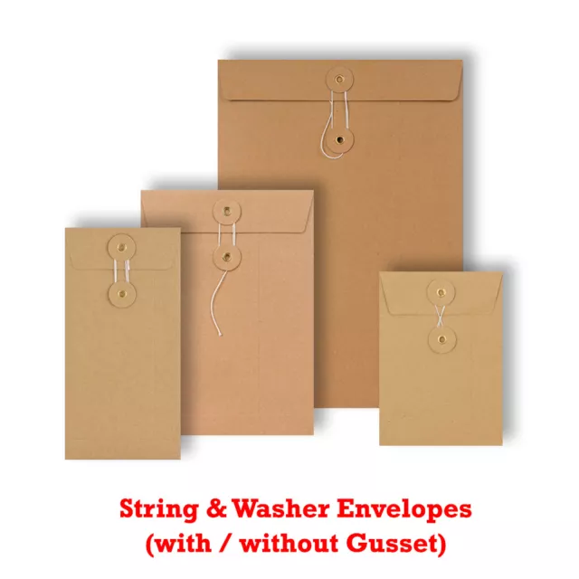 Quality String & Washer Strong Bottom Tie Envelopes Manilla All Sizes Brown