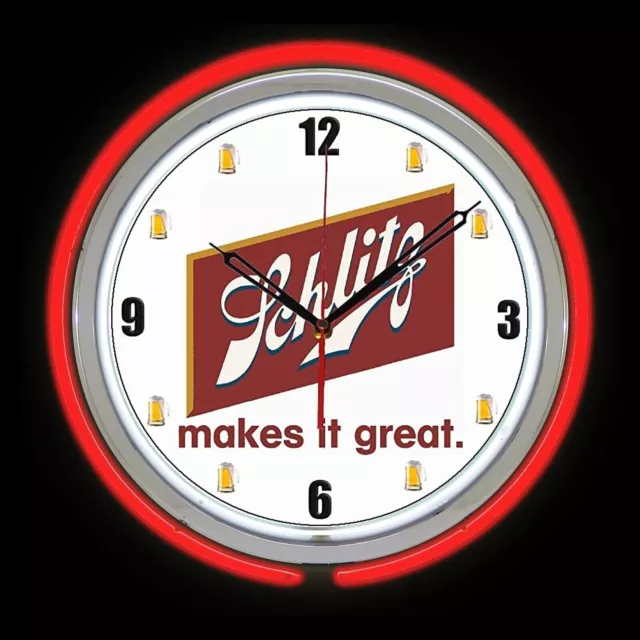 15" Schlitz Sign Red Double Neon Clock Man Cave Garage Bar Game Room