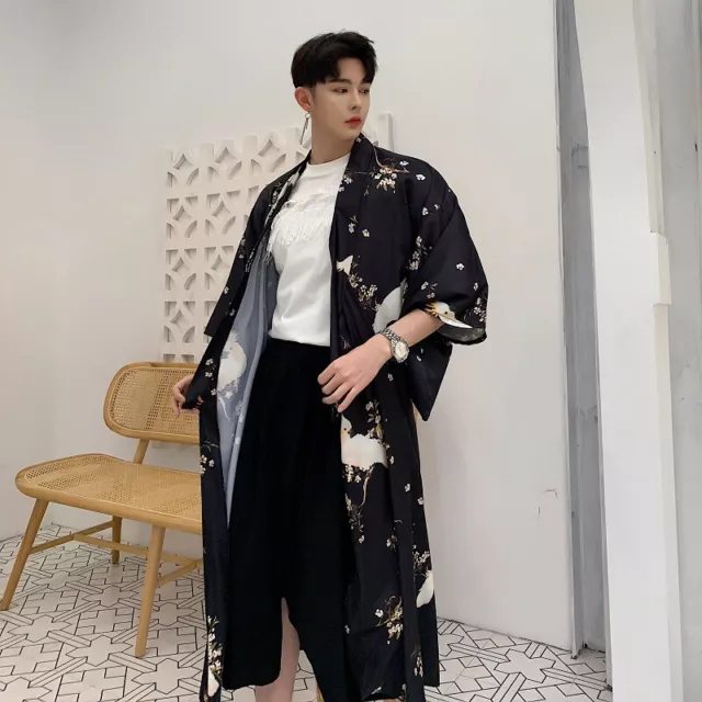 Women Men Kimono Cardigan Jacket Coat Long Retro Outwear Japanese Haori Yukata