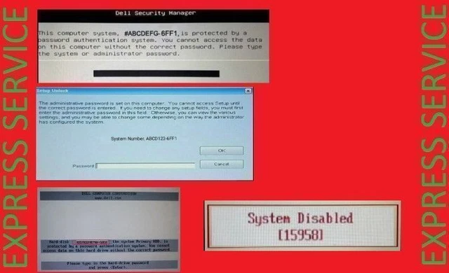 BIOS UNLOCK REMOVAL PASSWORD fits DELL TAGS 1D3B 6FF1 1F66 A95B 2A7B 595B D35B