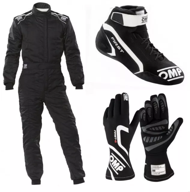 OMP Driver Set Suit Gloves Shoes Bundle for Go Karting and Rally Racing BLACK