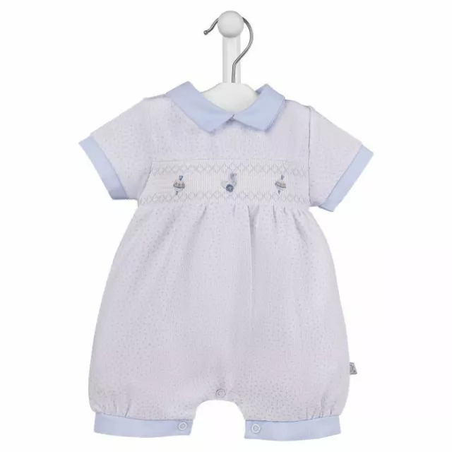 Baby Boys Short Rompers Spanish Blue Smocked Summer Romper Suit Newborn - 12M