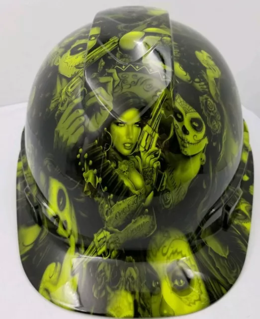 Hard Hat custom hydro dipped , OSHA approved TATTOO BABES LIME GREEN