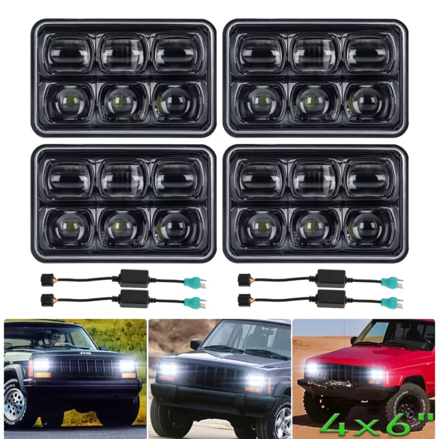 4pc 4x6" LED Projector Headlights w Adapters For Toyota Landcruiser 60 80 Series