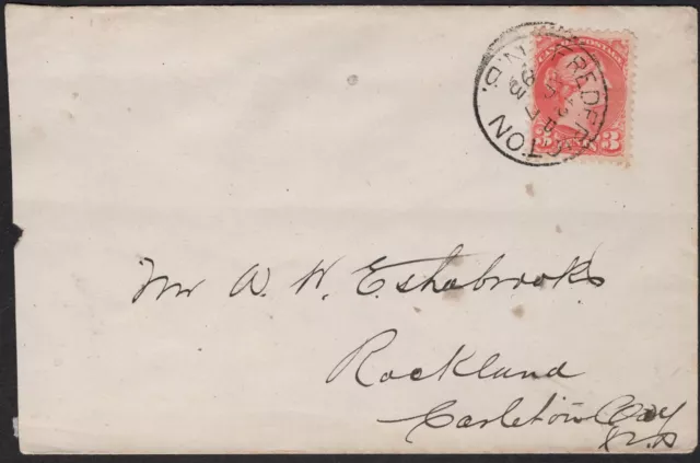 CANADA 1893 QV COVER FREDERICTON N. B. TO CARLETON WITH 3C SC:A24a/37/ROSE RED