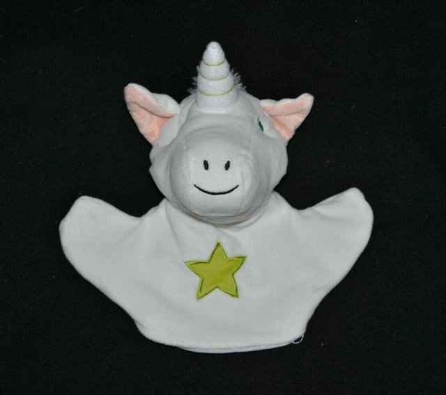 Peluche doudou marionnette licorne MAISONS DU MONDE blanc rose étoile vert NEUF