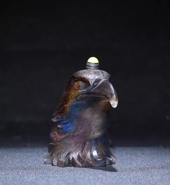 Exquisite art Coloured glaze handwork carved eagle head statue snuff bottle 3