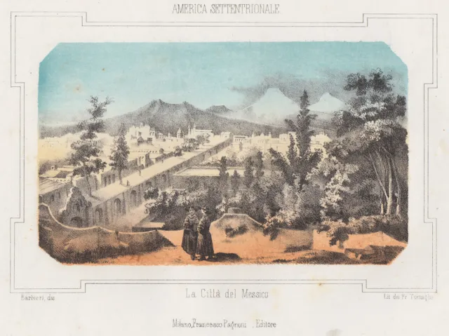 México Ciudad De Mexico Vista General Original Litografía Terzaghi 1850