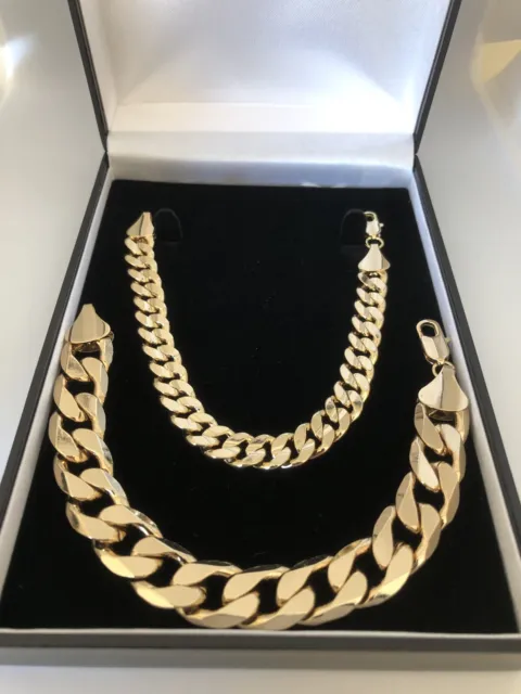 Boys Kids Womens 18k  Gold Filled Curb Chain Necklace Bracelet  Sets 18ct