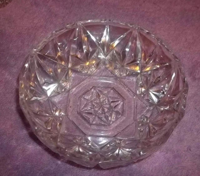 Clear Heavy Fine Small Cut Glass 5-1/2" Serving Bowl Smooth Edge