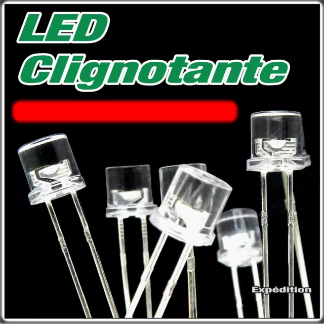 435R# LED cylindrique 5mm rouge clignotante 5 à 100pcs Flat Top flashing red