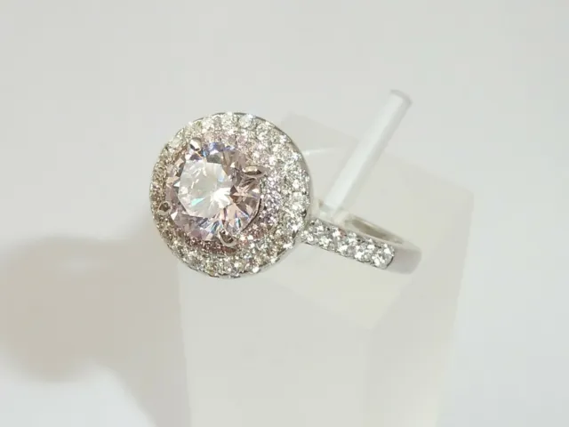 Hand Made Ladies 925 Sterling Solid Silver Round Cut Pink & White Sapphire Ring