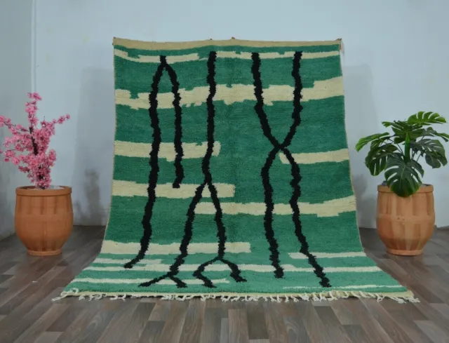 MADE TO ORDER - Moroccan Handmade Beni Ourain Rug Berber Abstract Green Rug