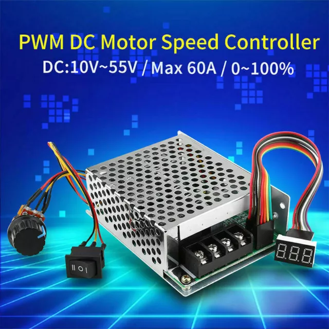 DC 10-55V 12V 24V 36V 60A PWM DC Motor Drehzahlregler CW/CCW Reversible Schalter