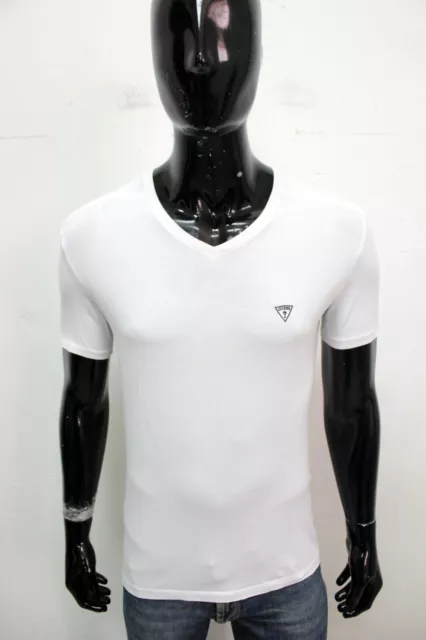 GUESS Maglia Uomo Taglia L Maglietta Bianco Cotone T-Shirt Manica Corta Logo Man