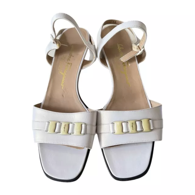 Authentic Salvatore Ferragamo Perla Calf White Sandals Women"s 10 Made in Italy