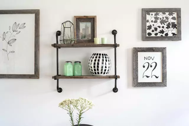 BarnwoodUSA Rustic Industrial 18.5x20 Shelf with 2 Reclaimed Wooden Planks