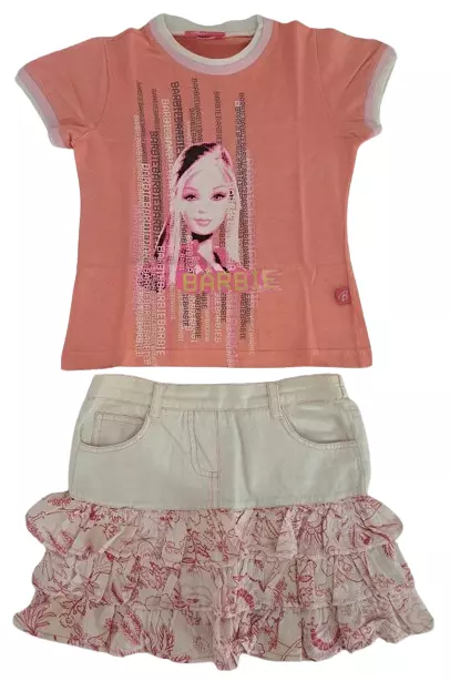 Barbie OVS Set completo t-shirt maglietta gonna shorts bimba bambina 3/4 anni