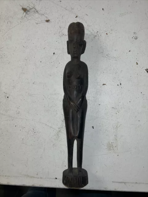 Vintage African Tribal Art Hand Carved Ebony Wood Woman Statue