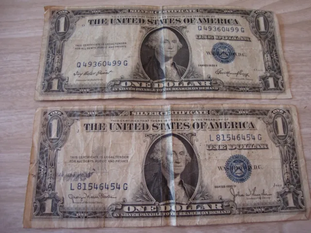 2 Series 1935 D & 1935 E One Dollar Bill's-Blue Seal