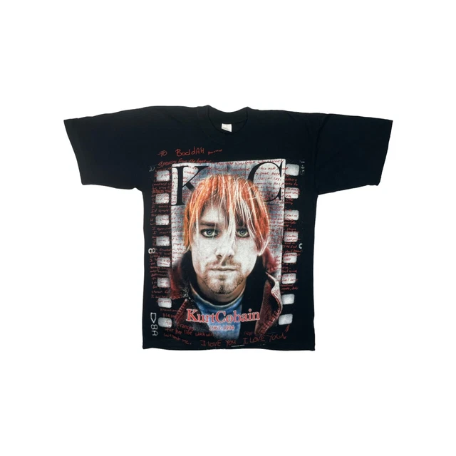 VINTAGE KURT COBAIN Euro T-Shirt Mens Large Black 90's Grunge