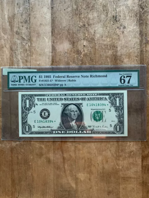 1995 $1 Federal Reserve RICHMOND STAR Note - PMG 67 EPQ FR#1921-E