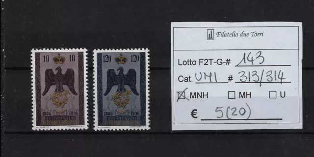 Liechtenstein 1956 150° Sovranità Unif 313/314