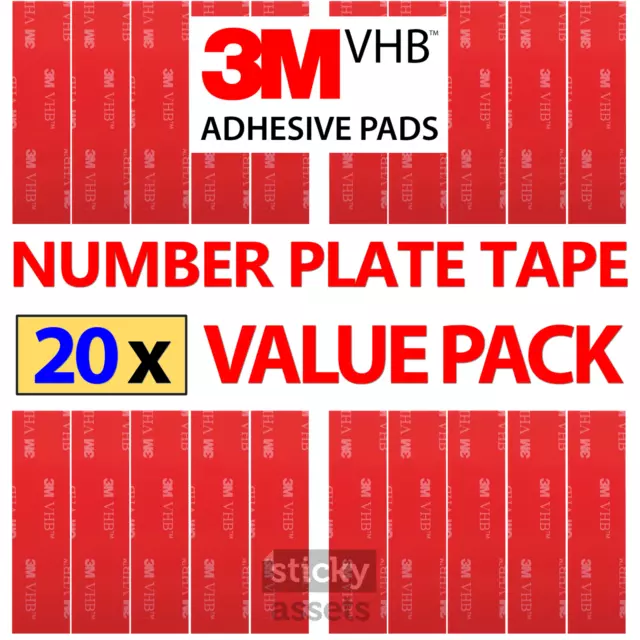 20 x NUMBER PLATE STICKY PADS 3M Double Sided Number Plate Tape Fixings