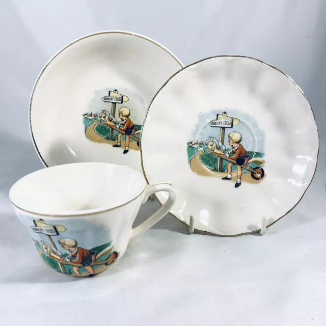 Vintage Ride A Horse Banbury Cross Child’s Nursery Trio Cup Saucer Bowl Japan