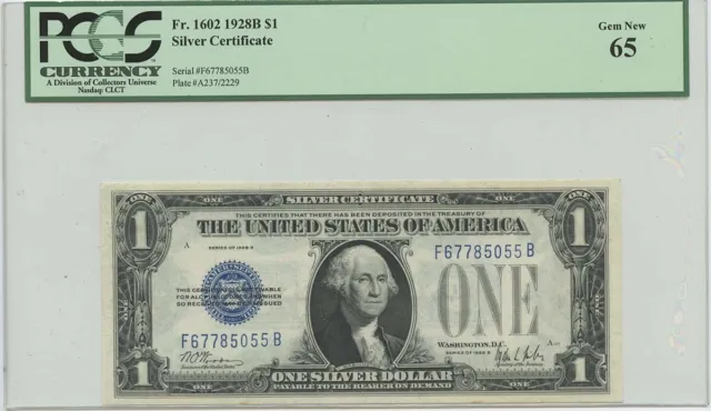 1928B $1 Silver certificate FR#1602 PCGS Gem New