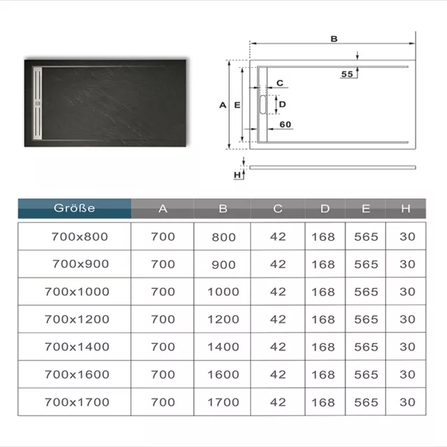 Luxury Square/Rectangle Slate Effect Shower Stone Tray+Free Waste&Drain Trap 3