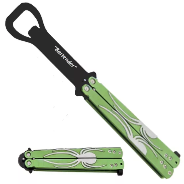 GREEN butterfly practice trainer butter fly Spider Balisong Bottle Opener